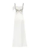 White Crystal-Embellished Maxi Dress