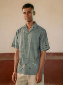 Blue Boats and Ships hand-woven cotton shirt