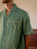 Green Twin Fish embroidered linen shirt