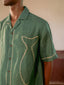 Green Twin Fish embroidered linen shirt