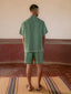 Green Twin Fish embroidered linen shirt