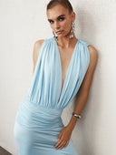 Nazli Ceren Vivienne long jersey dress in baby blue