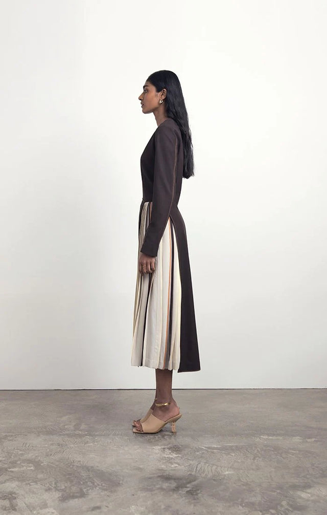 Chocolate Statement Pleated Skirt Dress - The Silk Road 