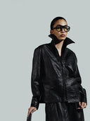 Liana Leather Shirt Black Croc