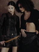 Harper Striped Leather Jacket Black x Brown croc