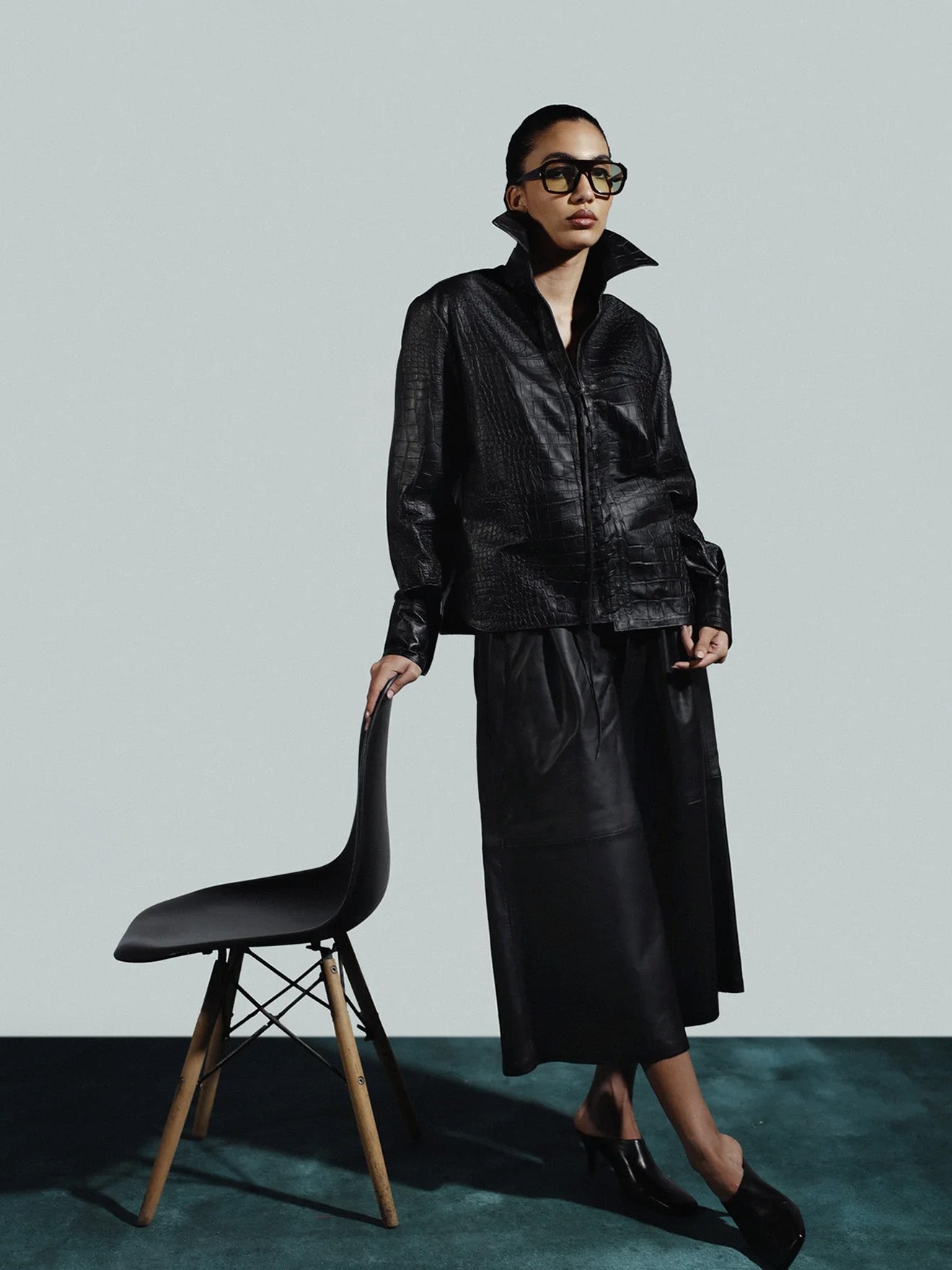 Double A Liana Leather Shirt Black Croc – The Silk Road