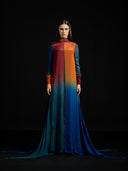 Collared Gradient Chiffon Cape Dress