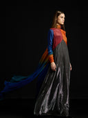 Collared Gradient Chiffon Cape Dress