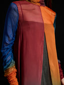 Collared Gradient Chiffon Cape Dress