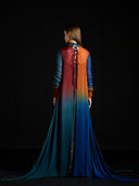 Collared Gradient Chiffon Cape Dress