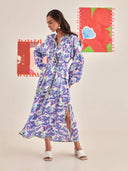 Abstract Gardenia Kaftan Dress