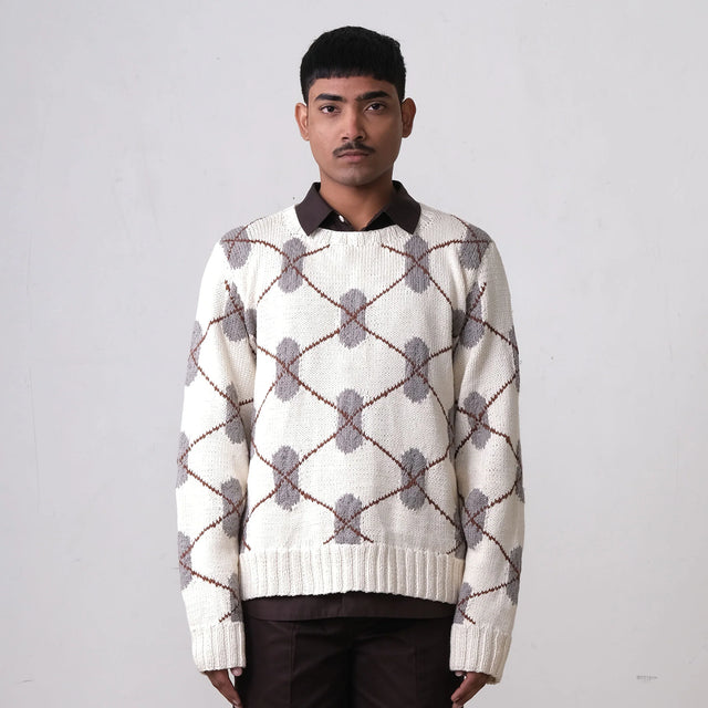 DNA Argyle Hand-Knitted Sweater-OW - The Silk Road 