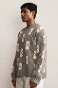 DNA Argyle Hand-Knitted Sweater - Grey - The Silk Road 