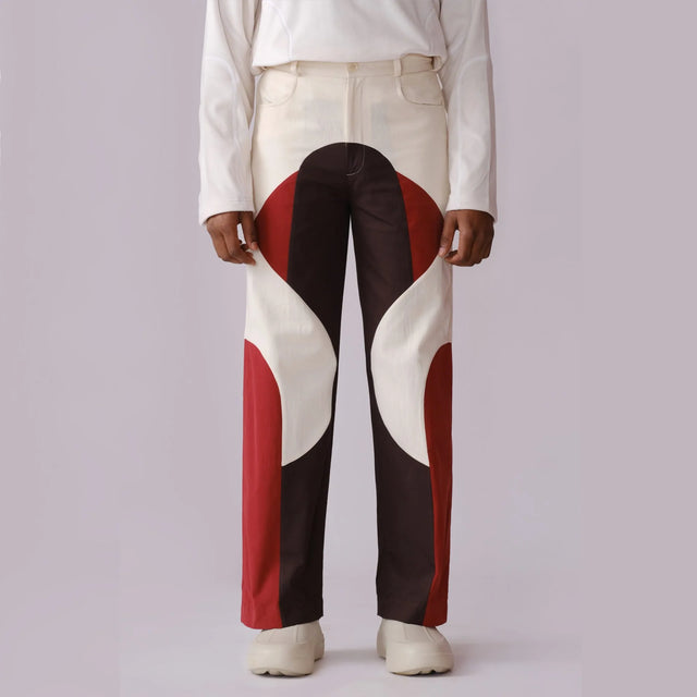 Border Panelled Trousers - Red - The Silk Road 