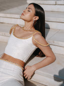 Gold-Thread Embroidered Tweed Pants
