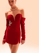 Red Beaded Cocktail Mini Dress