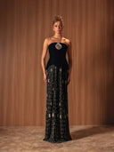 Embroidered Noir Velvet Gown