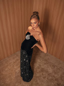 Embroidered Noir Velvet Gown