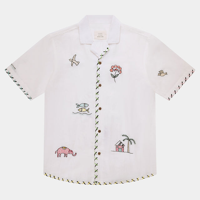 White Cross border Embroidery Shirt