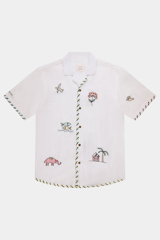White Cross border Embroidery Shirt