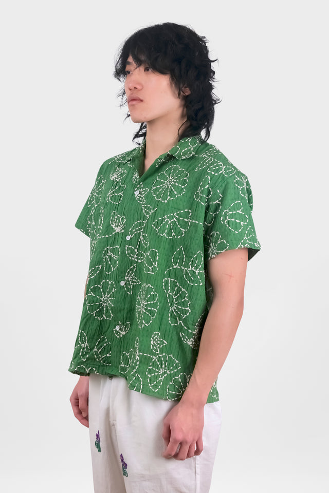 Kantha-embroidered cotton shirt - The Silk Road 