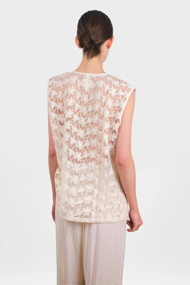 Embroidered Net Tank Top