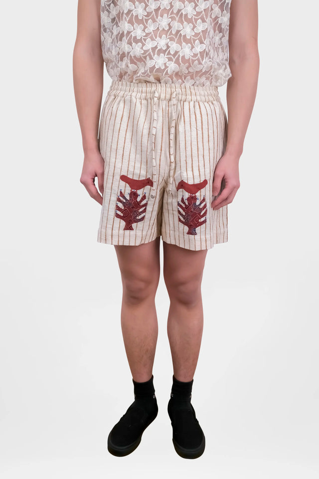 HARAGO Off-White Striped Shorts