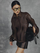 Brianna Oversized Leather Jacket Brown