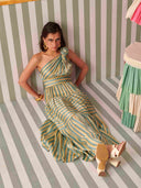 Evergreen Stripes Rose One Shoulder Dress