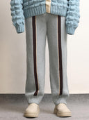 Fibula Striped Handknit Trousers- Sky Blue