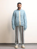 Fibula Striped Handknit Trousers- Sky Blue