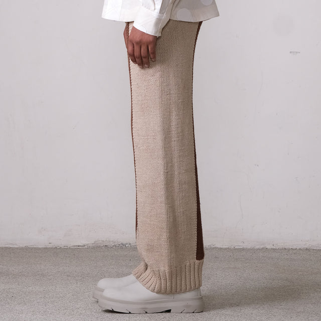 Fibula Striped Hand-knitted Pants- Beige - The Silk Road 