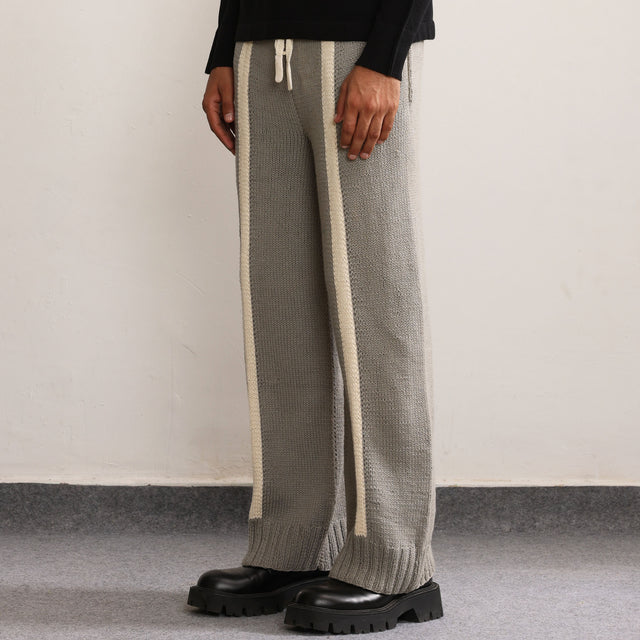 Fibula Striped Hand-knitted Pants- Grey - The Silk Road 