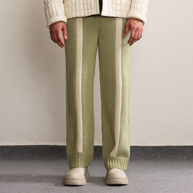 Fibula Striped Hand-knitted Pants - Pista Green - The Silk Road 