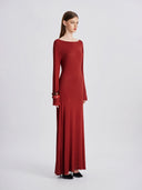 Cherry Wine Backless Maxi Dress