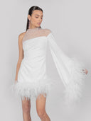 Aurora Draped White Feather Dress
