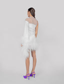Aurora Draped White Feather Dress