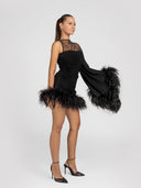 Aurora Draped Black Feather Dress