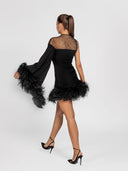 Aurora Draped Black Feather Dress