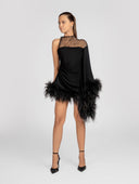 Aurora Draped Black Feather Dress