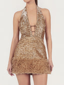 Gold Sequin Tulle-Detail Dress