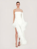 Luxury Feather-Trim Crepe Dress