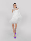 Aurora Draped White Feather Dress