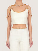 Gold Thread Embroidered Tweed Top