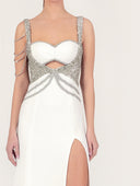 White Crystal-Embellished Maxi Dress