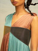 Gathered Chiffon Dress with Metallic Panels