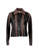 Harper Striped Leather Jacket Black x Brown croc