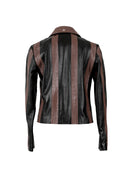 Harper Striped Leather Jacket Black x Brown croc