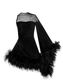 Aurora Draped Black Feather Dress
