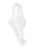 Luxury Feather-Trim Crepe Dress